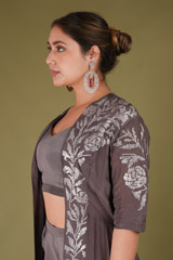 Grey Crop Top With Dhoti And A JacketDSC07391
