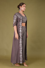 Grey Crop Top With Dhoti And A JacketDSC07393
