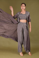 Grey Crop Top With Dhoti And A JacketDSC07396