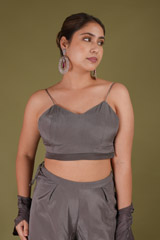 Grey Crop Top With Dhoti And A JacketDSC07400