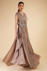 Sand Beige Embellished Top Bottom Set