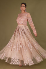 Salmon Thread Hand Embellished Gown