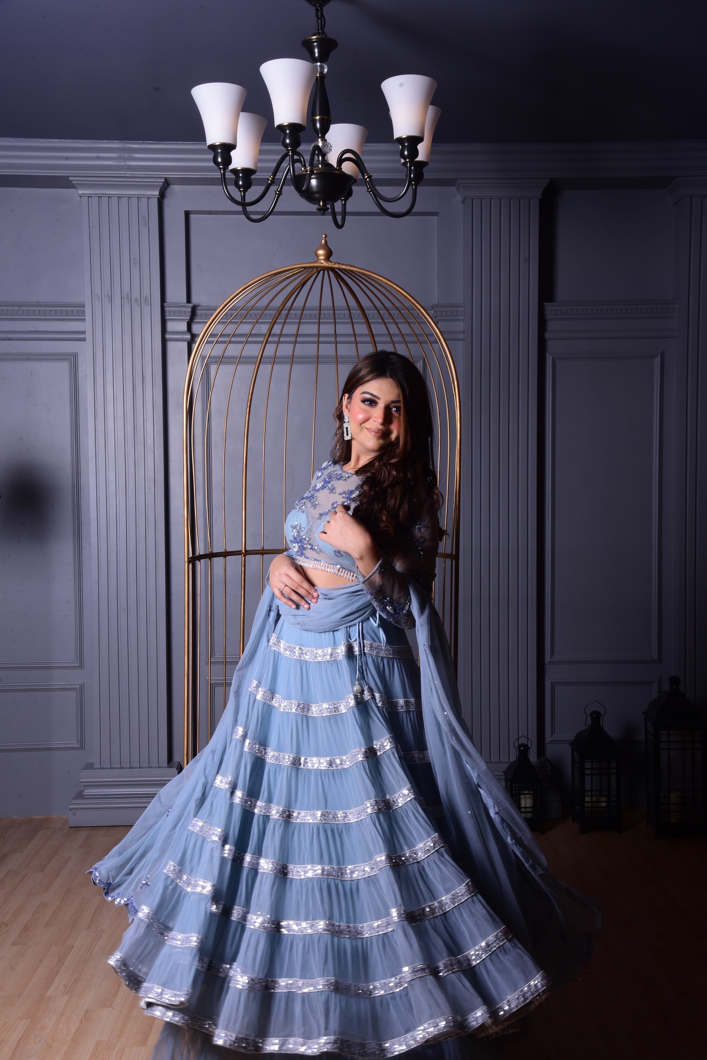 Blue Layered Lehenga