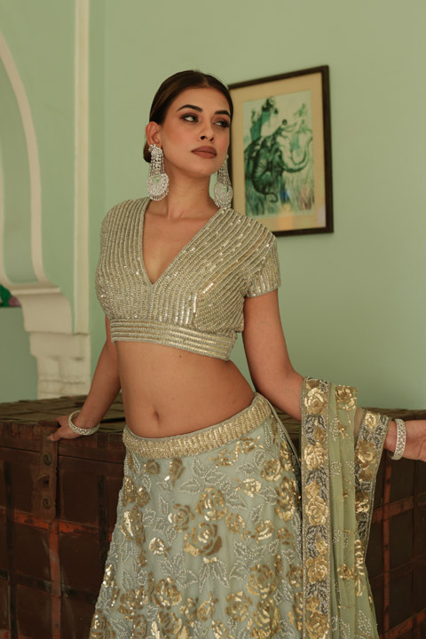 Teal Blue Roses LehengaDSC03249