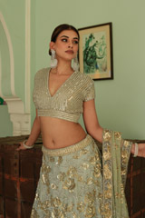 Teal Blue Roses LehengaDSC03249