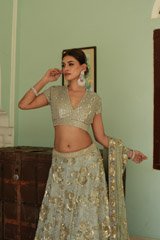 Teal Blue Roses LehengaDSC03250