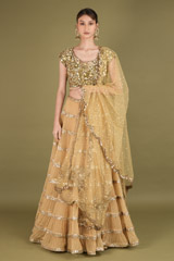 Golden Sequin Tiered LehengaDSC02312