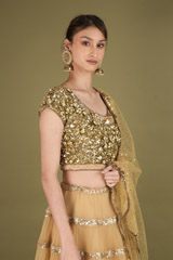 Golden Sequin Tiered LehengaDSC02316