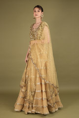Golden Sequin Tiered LehengaDSC02317