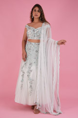 Blue Lehenga with 3D Embroidery