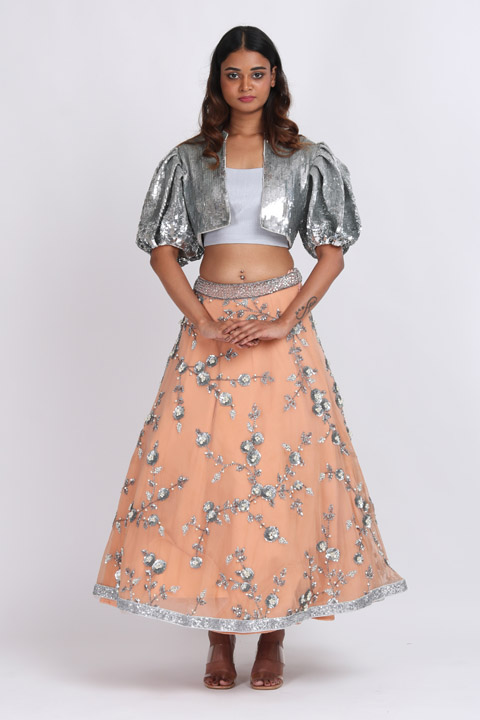 Peach Embroidered Top Bottom Set