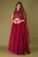 Crimson Tulle Lehenga