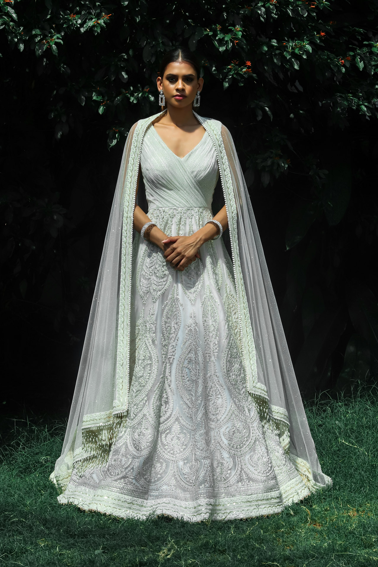 WHITE CHIKANKARI GOWN