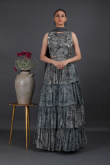 Grey Printed Tier Lehenga Set