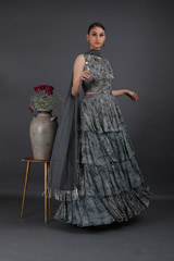 Grey Printed Tier Lehenga SetIMG_8414