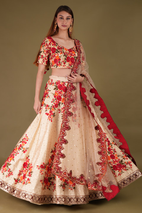 Maroon Floral Lehenga