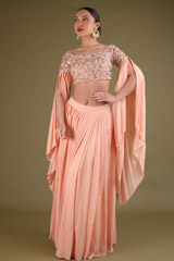 Peach Pleated Top Bottom Set