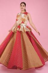 Red Beige Peplum Gown