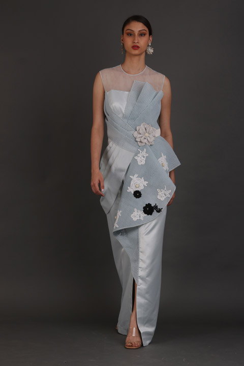 Light Blue Asymmetric Cocktail Gown
