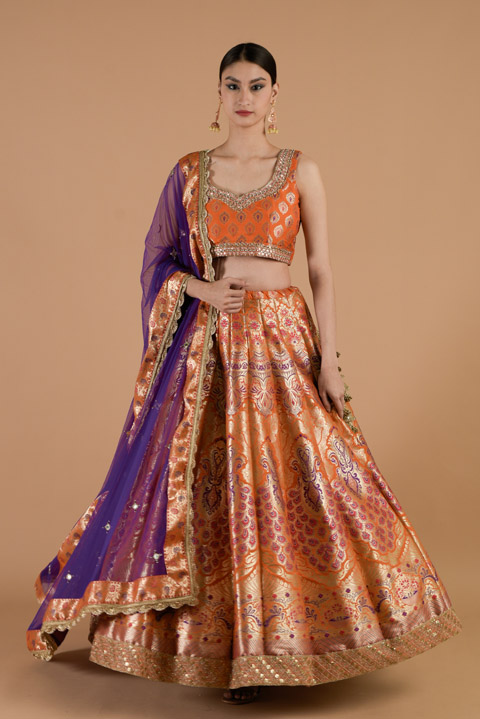 Banarasi Lehenga Set With Mirror Work