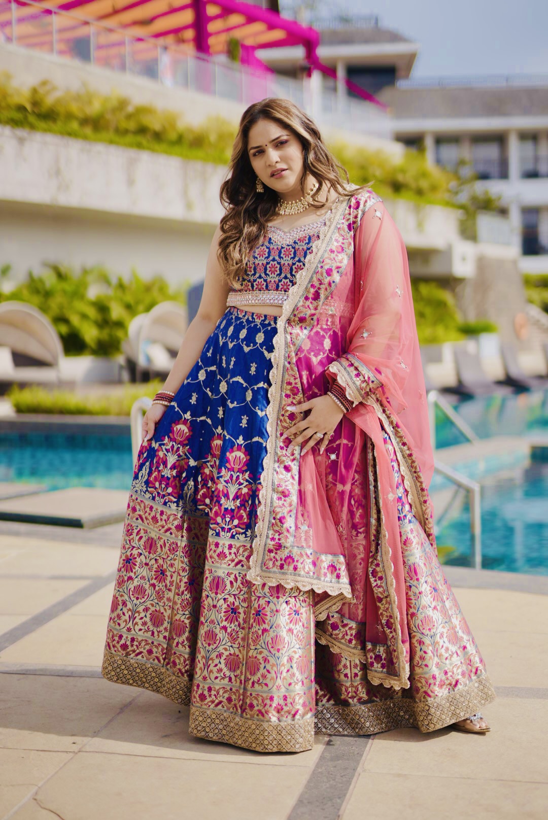 Navy Blue Banarasi Lehenga Set