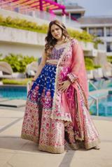 Navy Blue Banarasi Lehenga Set