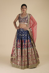 Navy Blue Banarasi Lehenga Set4465_video