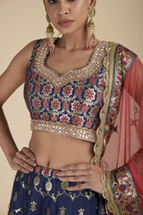 Navy Blue Banarasi Lehenga Set_SUB8637