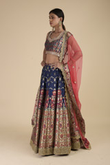 Navy Blue Banarasi Lehenga Set_SUB8640