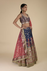 Navy Blue Banarasi Lehenga Set_SUB8641