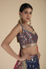 Navy Blue Banarasi Lehenga Set_SUB8642