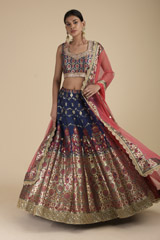 Navy Blue Banarasi Lehenga Set_SUB8643