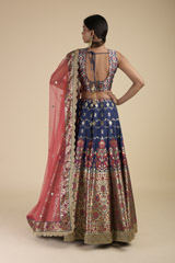 Navy Blue Banarasi Lehenga Set_SUB8645