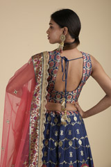 Navy Blue Banarasi Lehenga Set_SUB8646