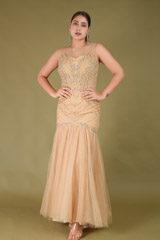 Golden Mermaid Cut Net Gown