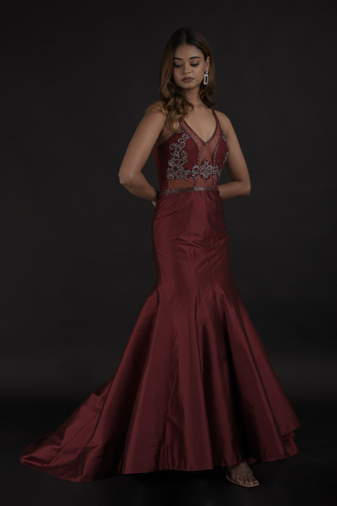 Maroon Embellished Gown