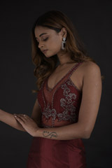 Maroon Embellished Gown_DTR0529