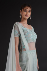 Blue One Shoulder Saree GownDSC07725