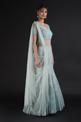 Blue One Shoulder Saree GownDSC07726