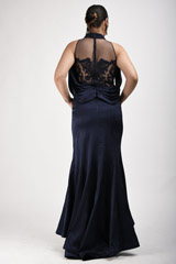 Navy Blue Crinkle Satin Gown_SUB9624
