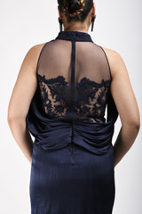 Navy Blue Crinkle Satin Gown_SUB9640