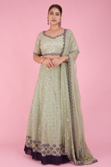 Mint  Green  And Purple  Lehenga
