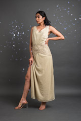Pale Gold A Line Crinkled Gown