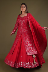 Red Gota Kurta Lehenga Set