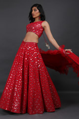 Red Georgette Cape Lehenga