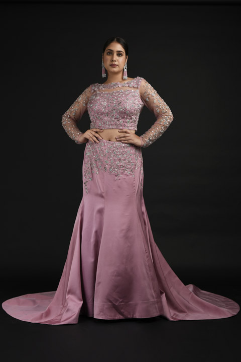 Pastel Pink Embellished Top Bottom Set