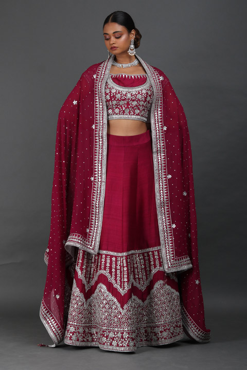 Wine Dabka And Gota Lehenga