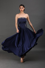 Navy Blue Crystal And Sequin Gown