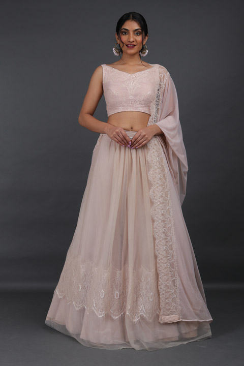 Flowy Peach Nude Lehenga