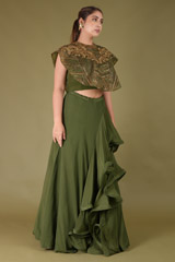 Embroidered Cape With Ruffled LehengaDSC07445